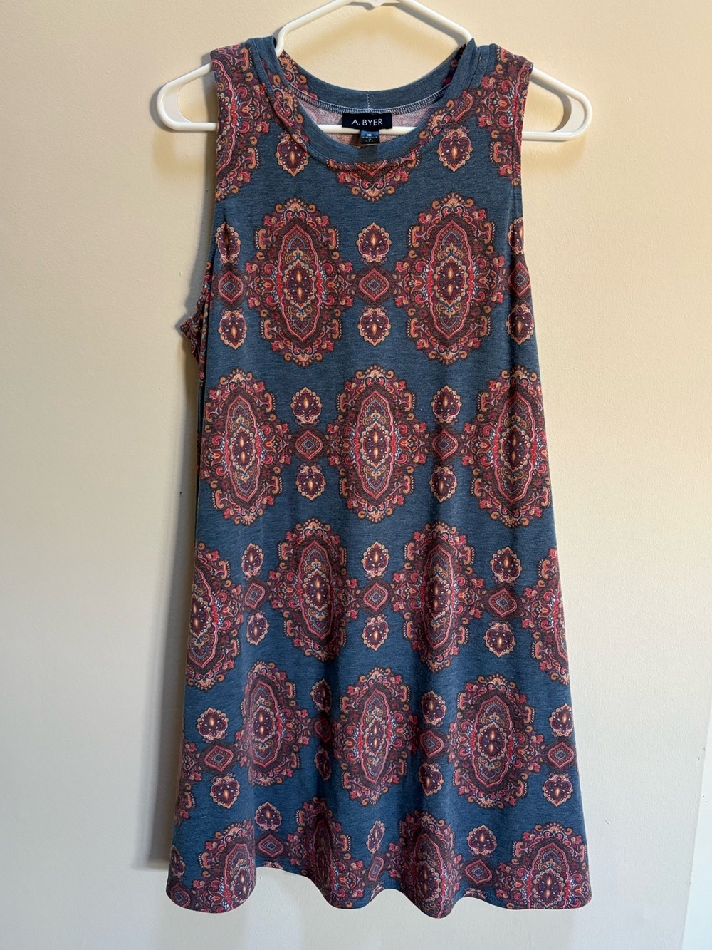 A. Byer Navy Sleeveless Paisley Shift Dress